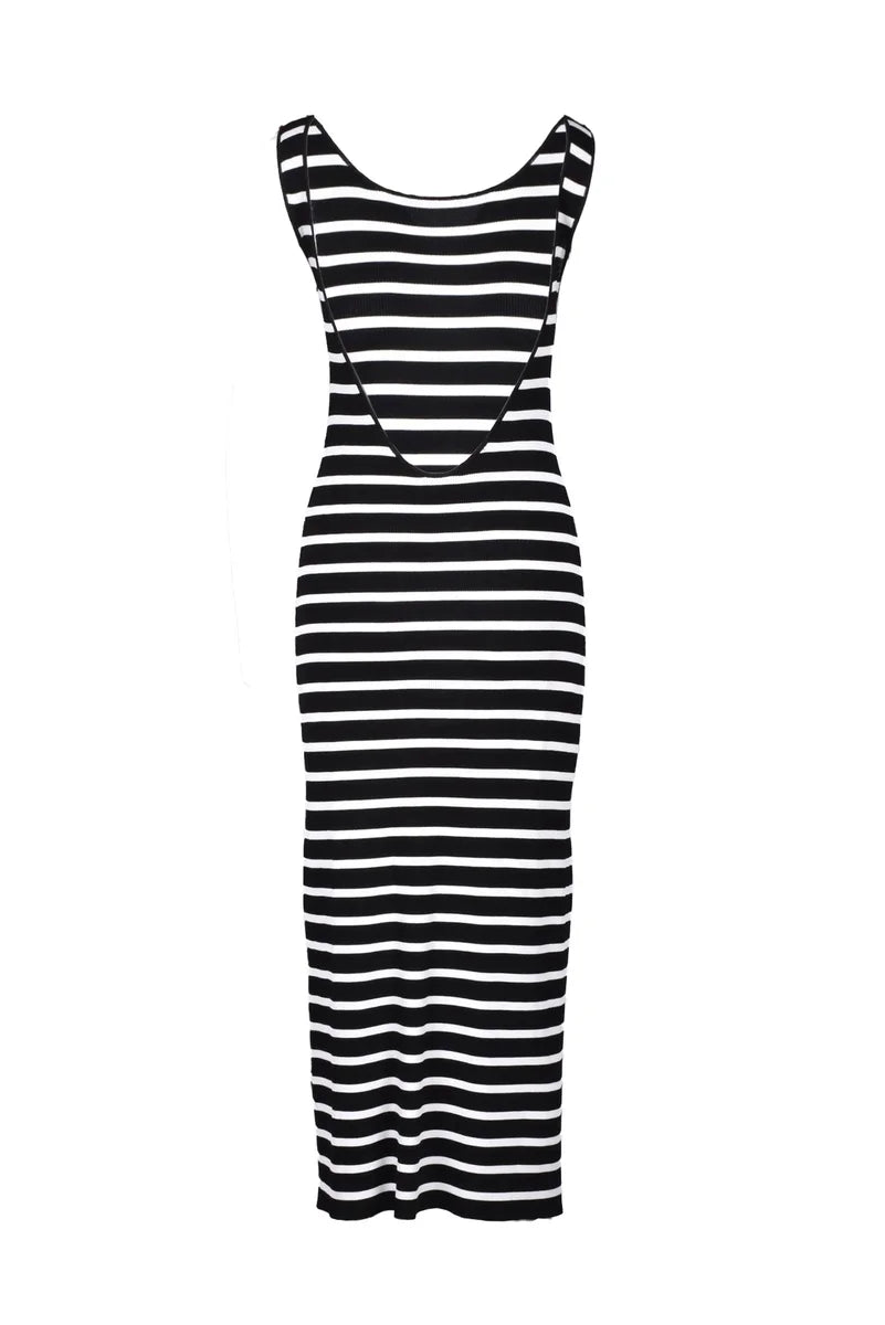 Long Knit Dress Silk Viscose - Black/White