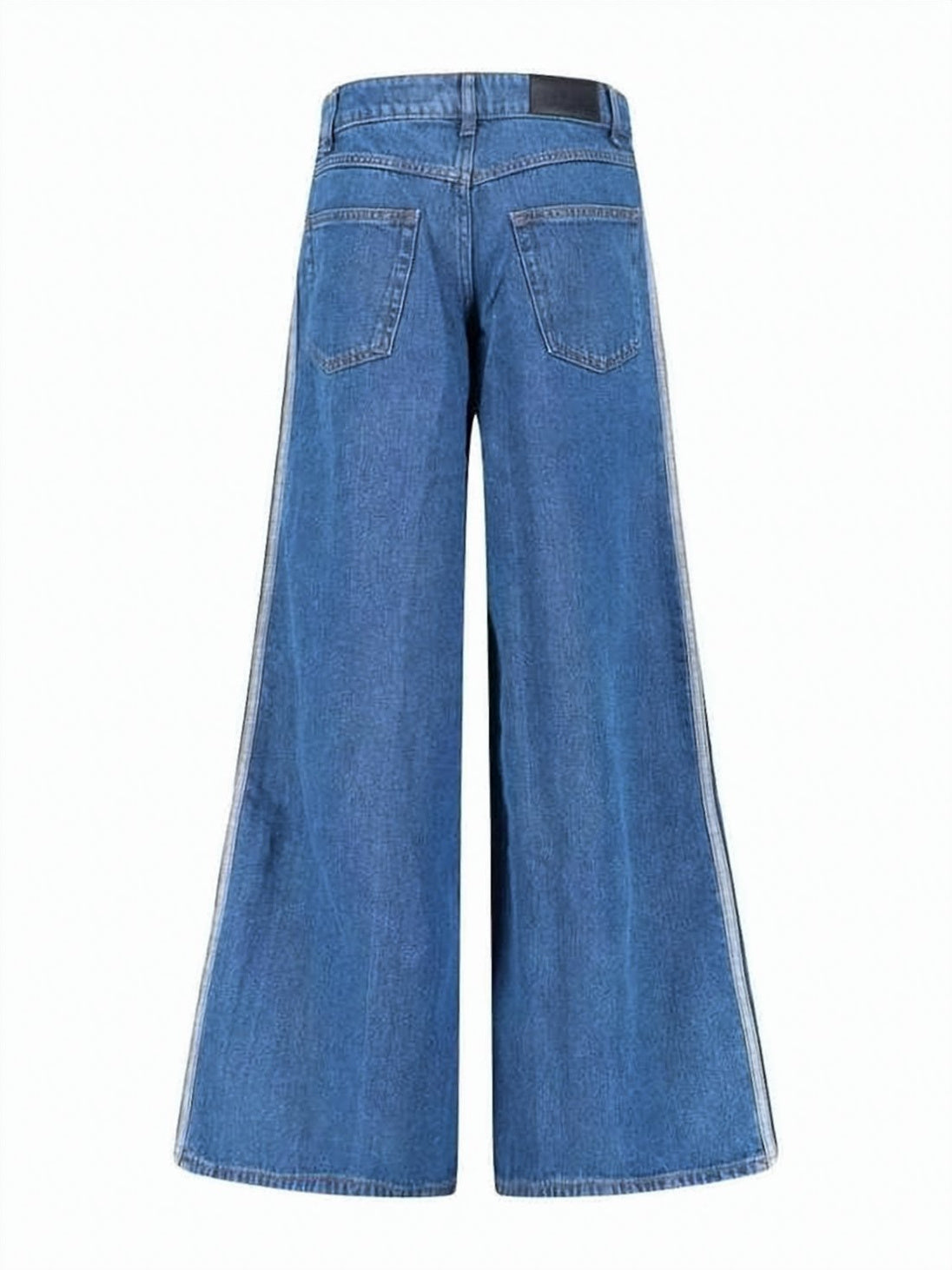Blue High-Waisted Wide-Leg Cotton Pants