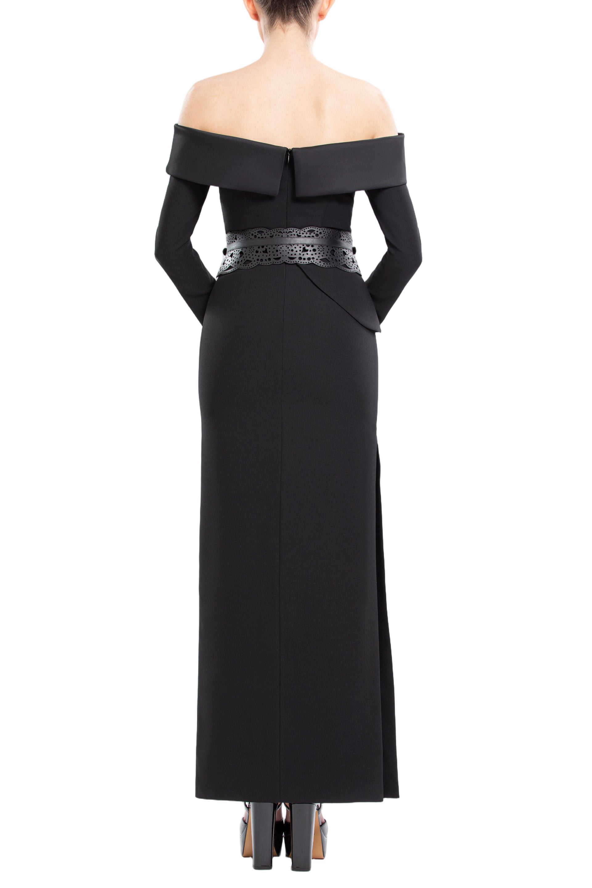 Off-Shoulder Crepe Midi Dress