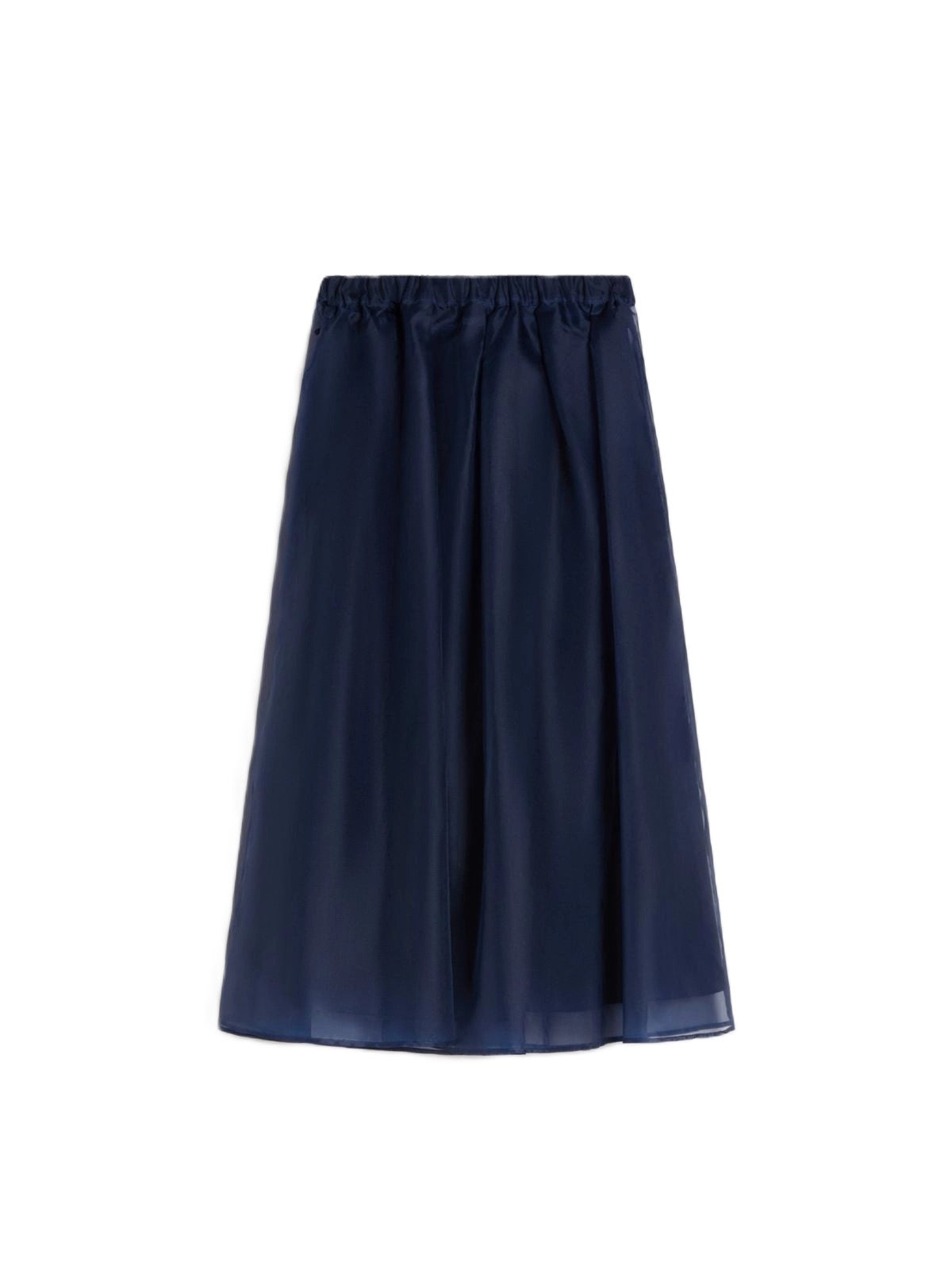 Midi Skirt with Sheer Overlay and Elastic Waistband