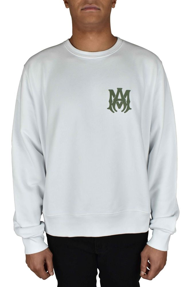 White Cotton Sweatshirt With Khaki Logo Print
