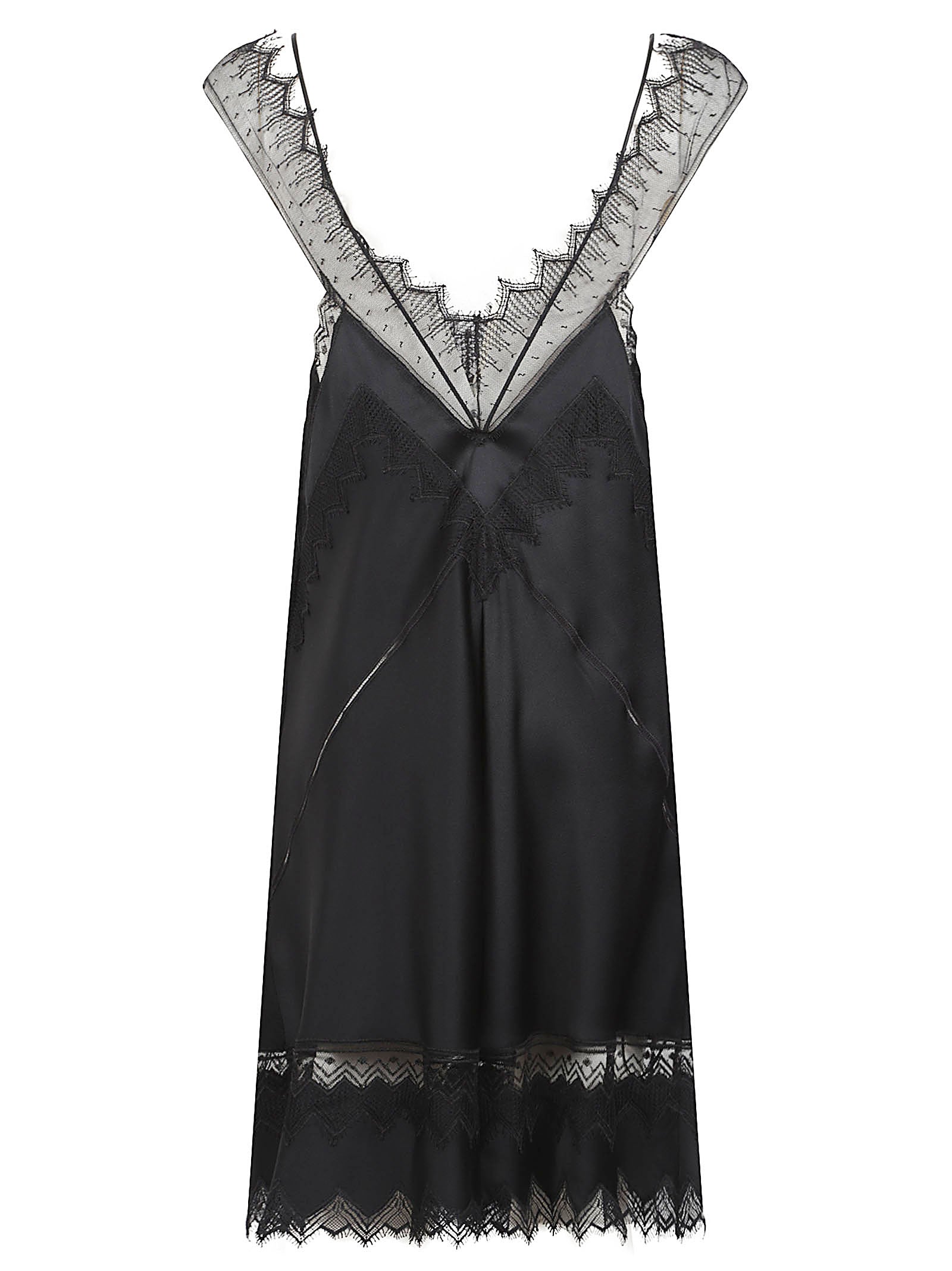 Black V-Neck Dress with Delicate Lace Trim