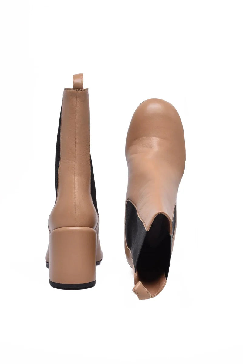 Beige Leather Ankle Boots