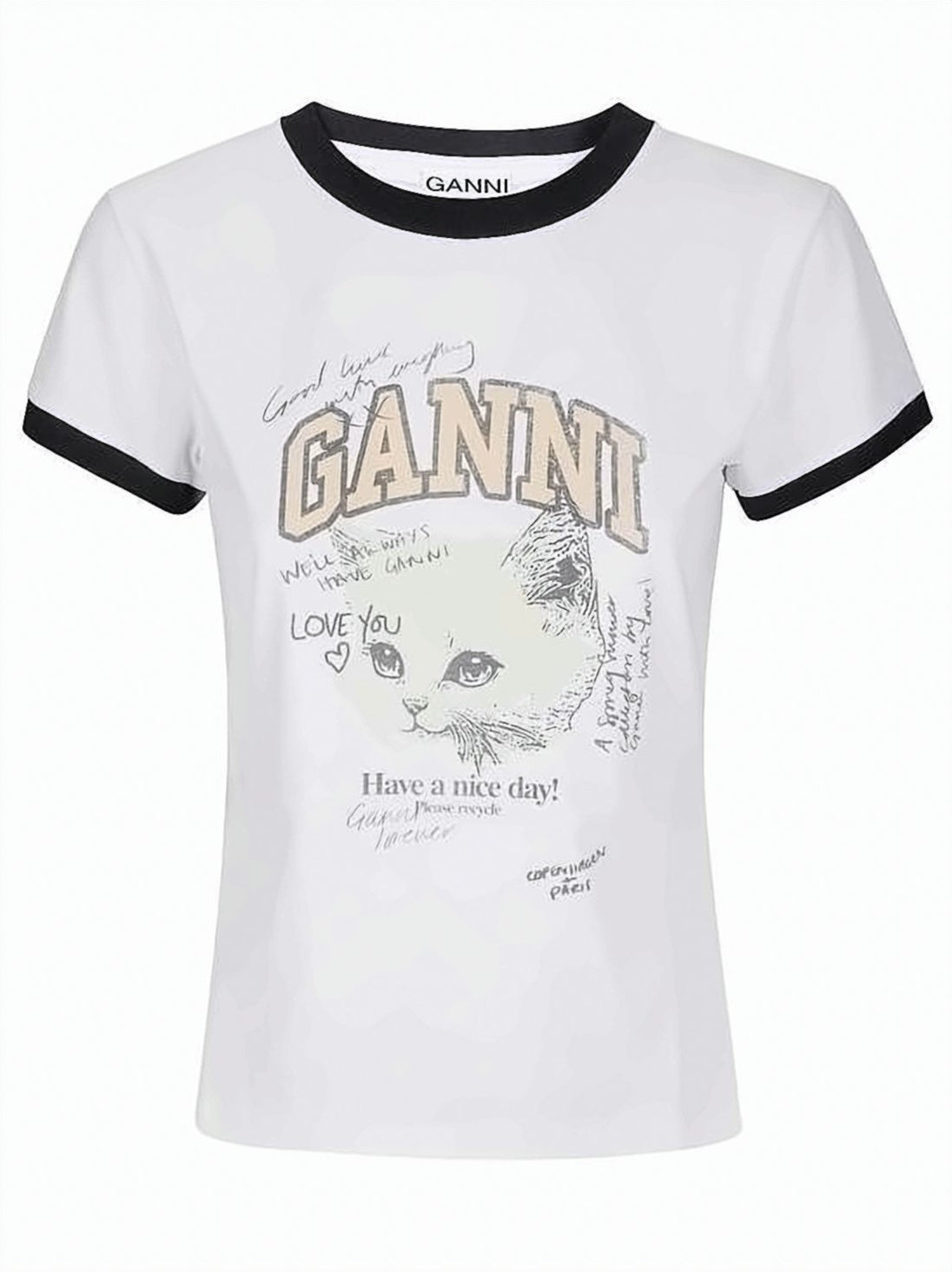 White Graphic Print Fitted Cotton T-Shirt