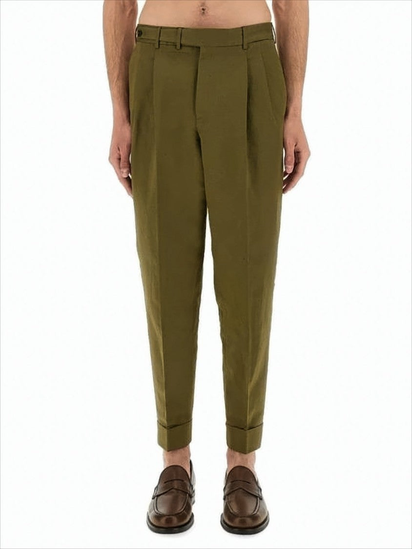 Tailored Green Straight Pants with Pleats