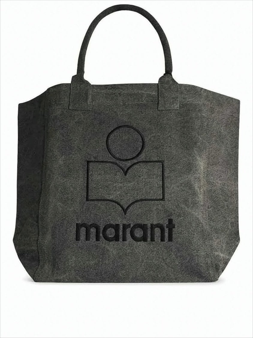 Vintage-Style Textured Cotton Tote Bag with Embroidered Logo