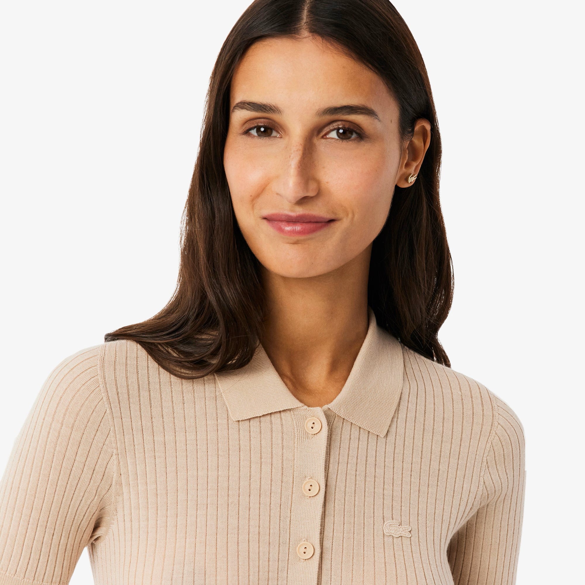 Ribbed Knit Polo Shirt with Classic Collar