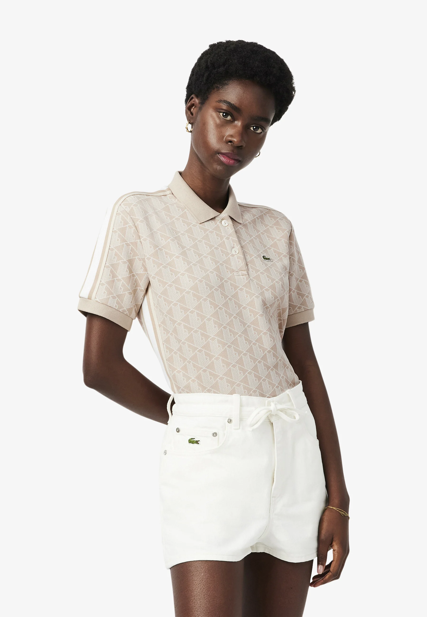 Beige Monogram Jacquard Slim Polo