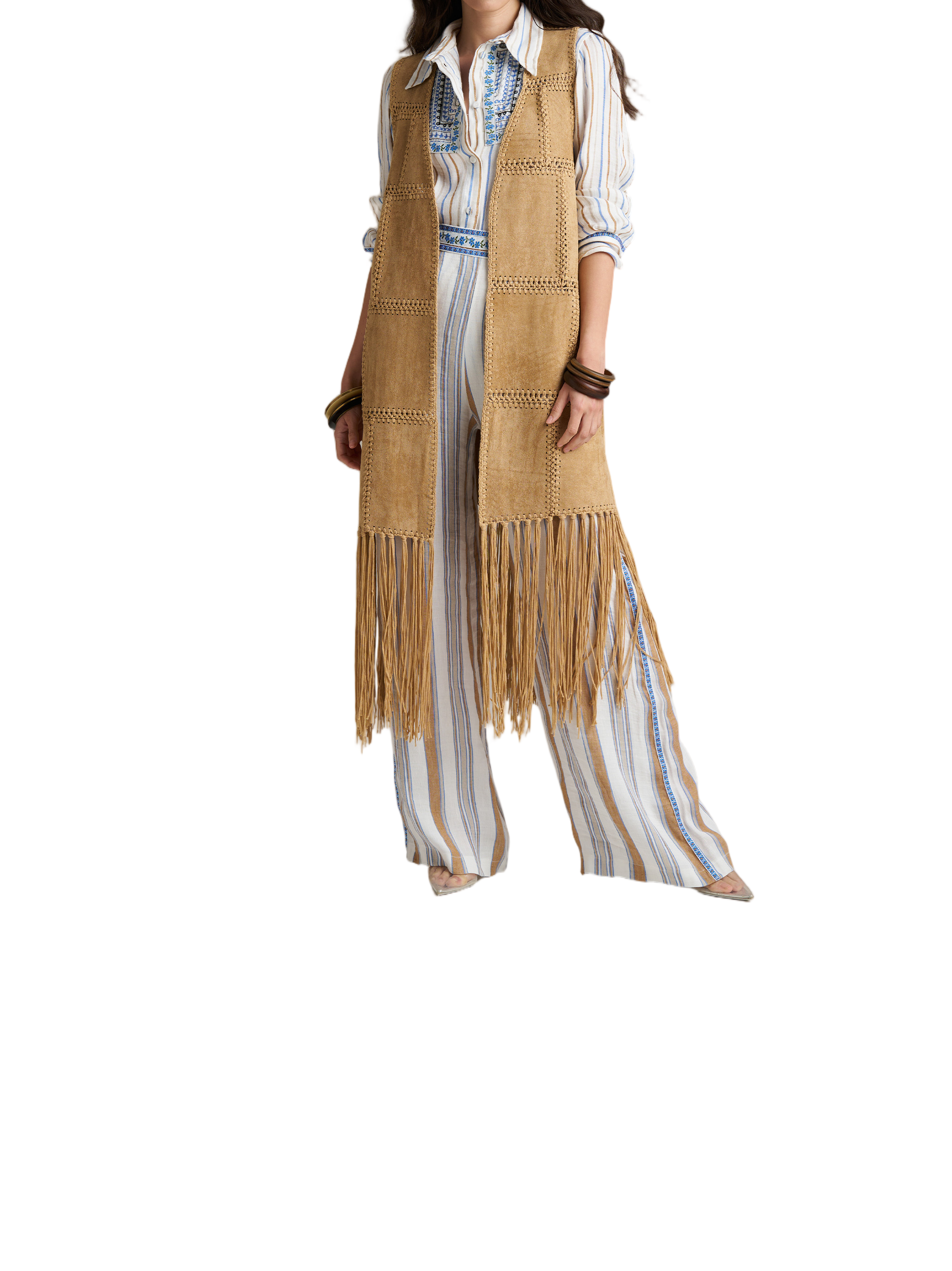Tan Eco Suede Fringe Long Vest