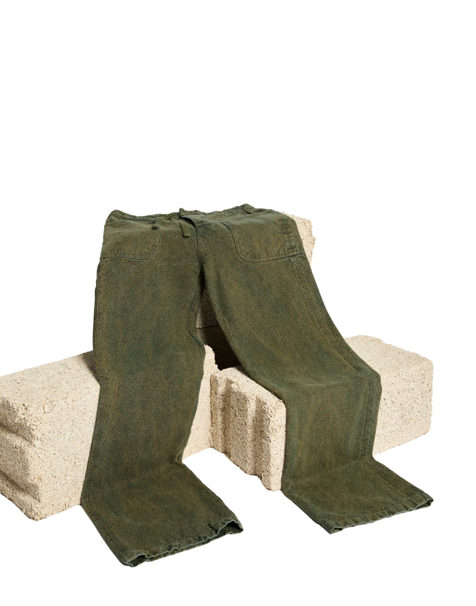 Green Loose Workwear Hemp Canvas Ranch Pants