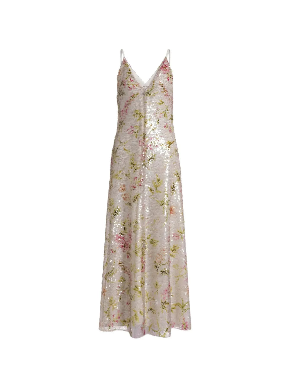 V-neck Midi Dress with Sequined Floral Design