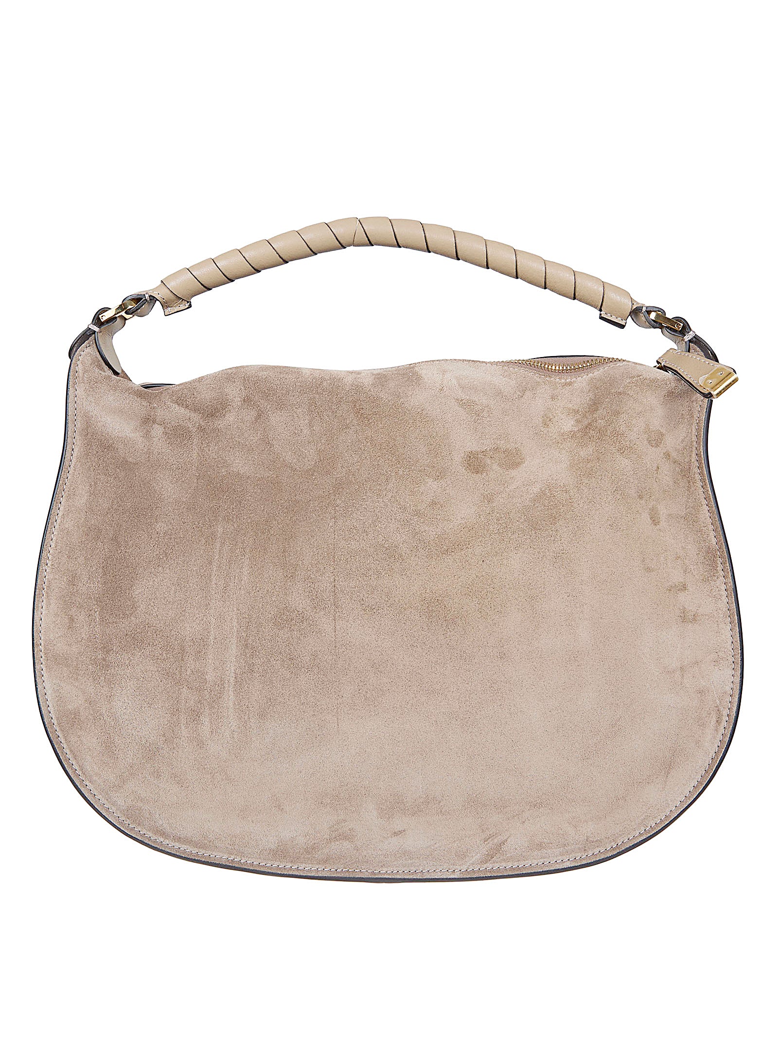 Suede Shoulder Bag with Embossed Logo and Tassel Detail