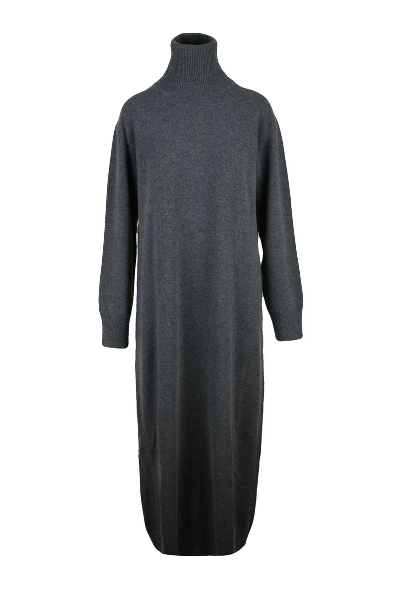 Long Wool Silk Cashmere Dress - Grey