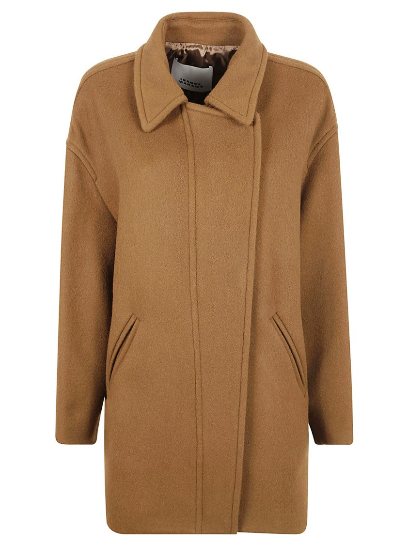 Brown High Collar Coat With Relaxed Silhouette