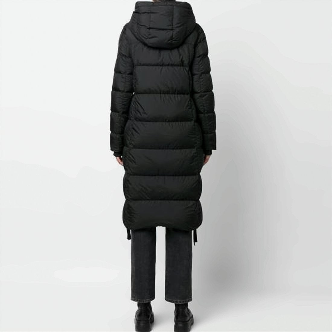 Long Quilted Padded Coat with High Collar and Hood