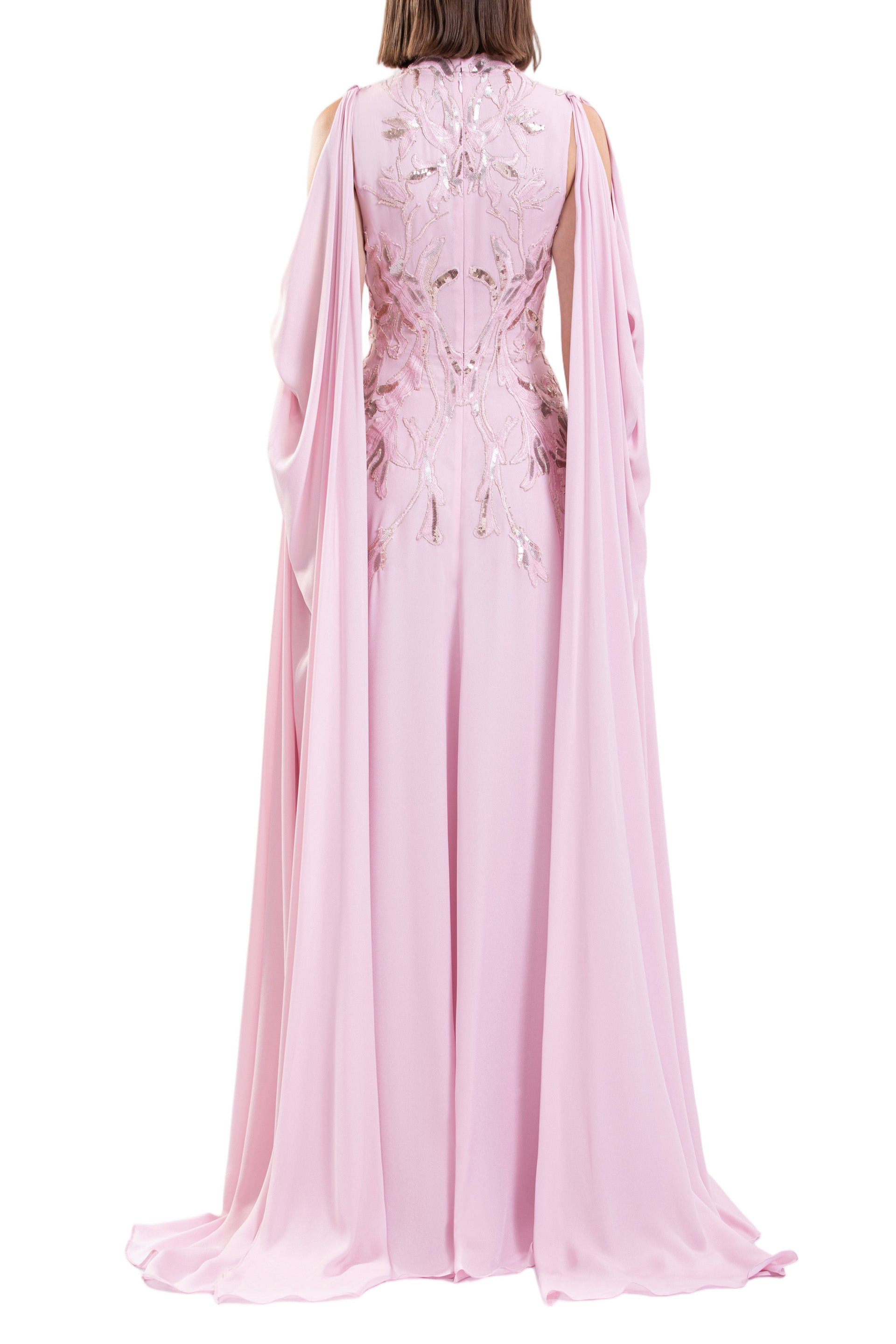 Crepe Georgette Dress With Draped Sleeves