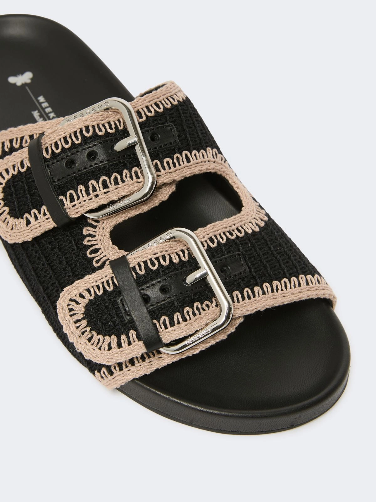Wide Strap Slide Sandal with Decorative Buckles