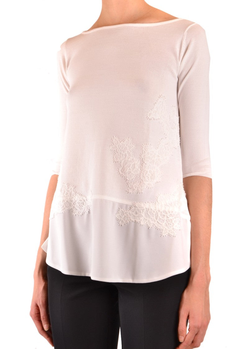 Multicolor Sweater With Lace Appliqué