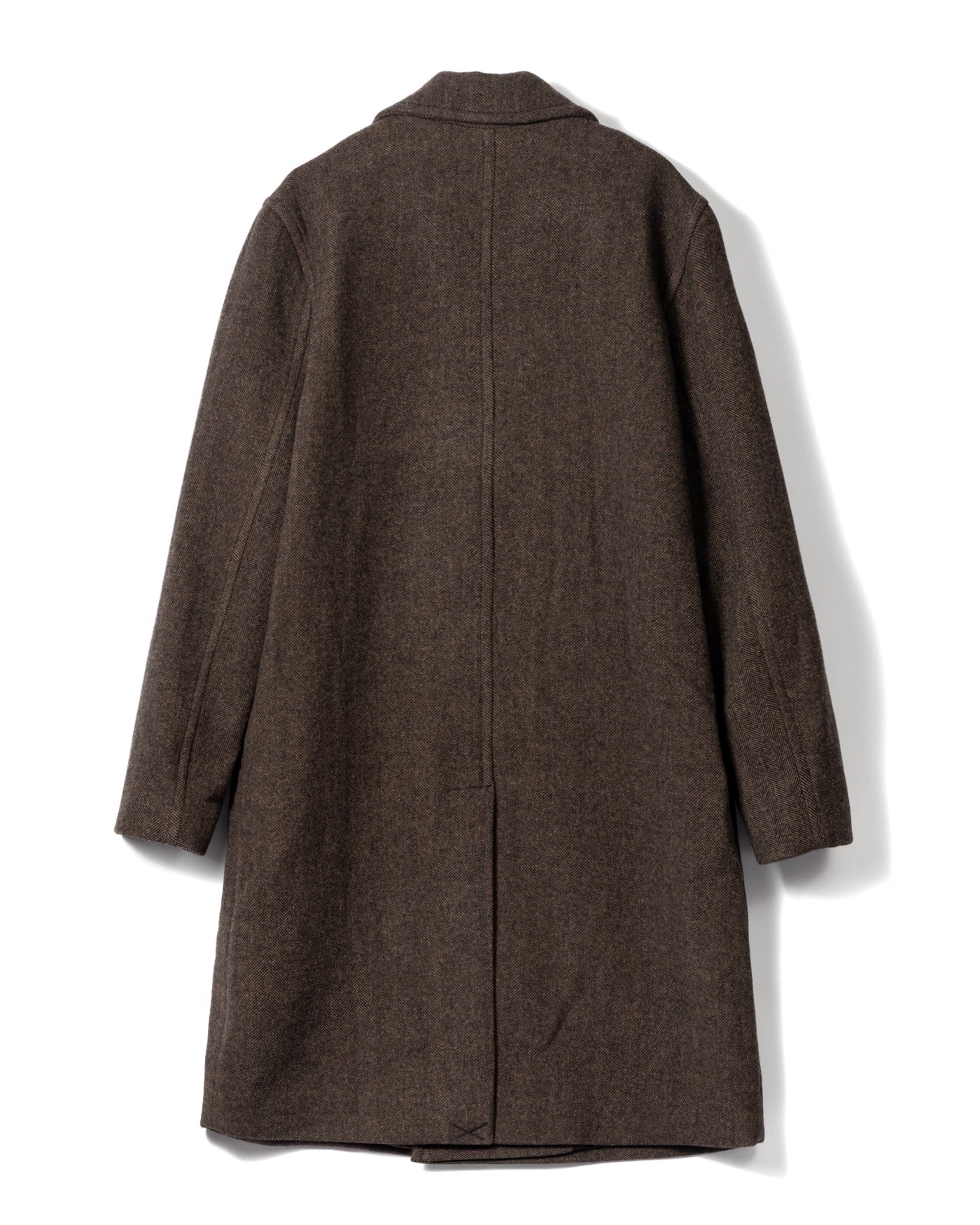 Herringbone Double-Breasted Overcoat with Structured Collar