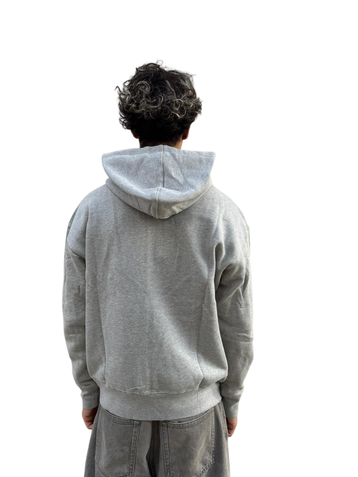Light Grey Zip-Up Hoodie with Drawstring Hood