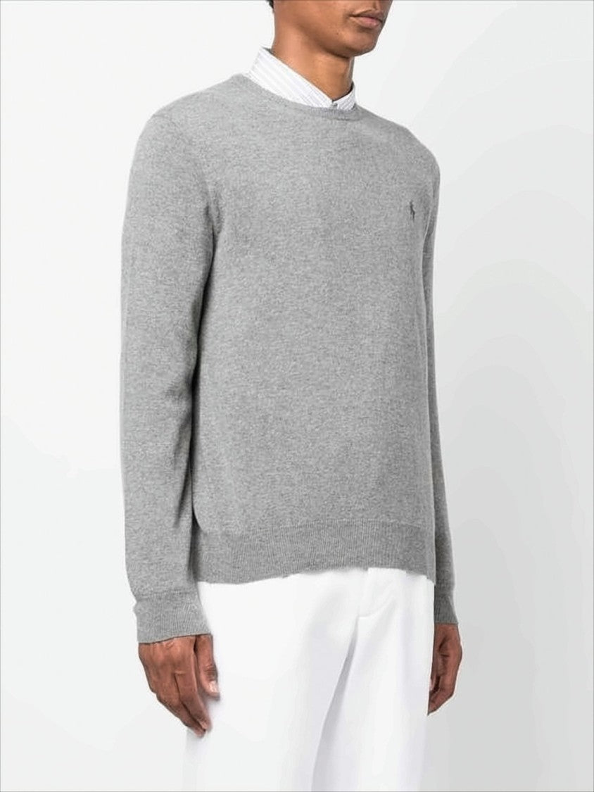 Long-Sleeve Wool Crewneck Sweater with Embroidered Logo