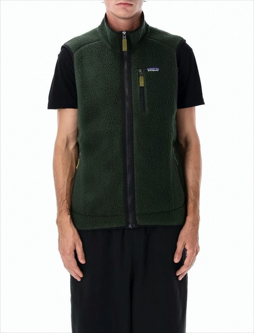 Relaxed-Fit Green Fleece Vest With High Collar