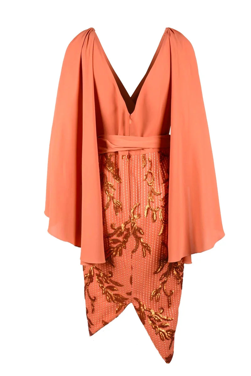 Wrap-Style Midi Sheath Dress