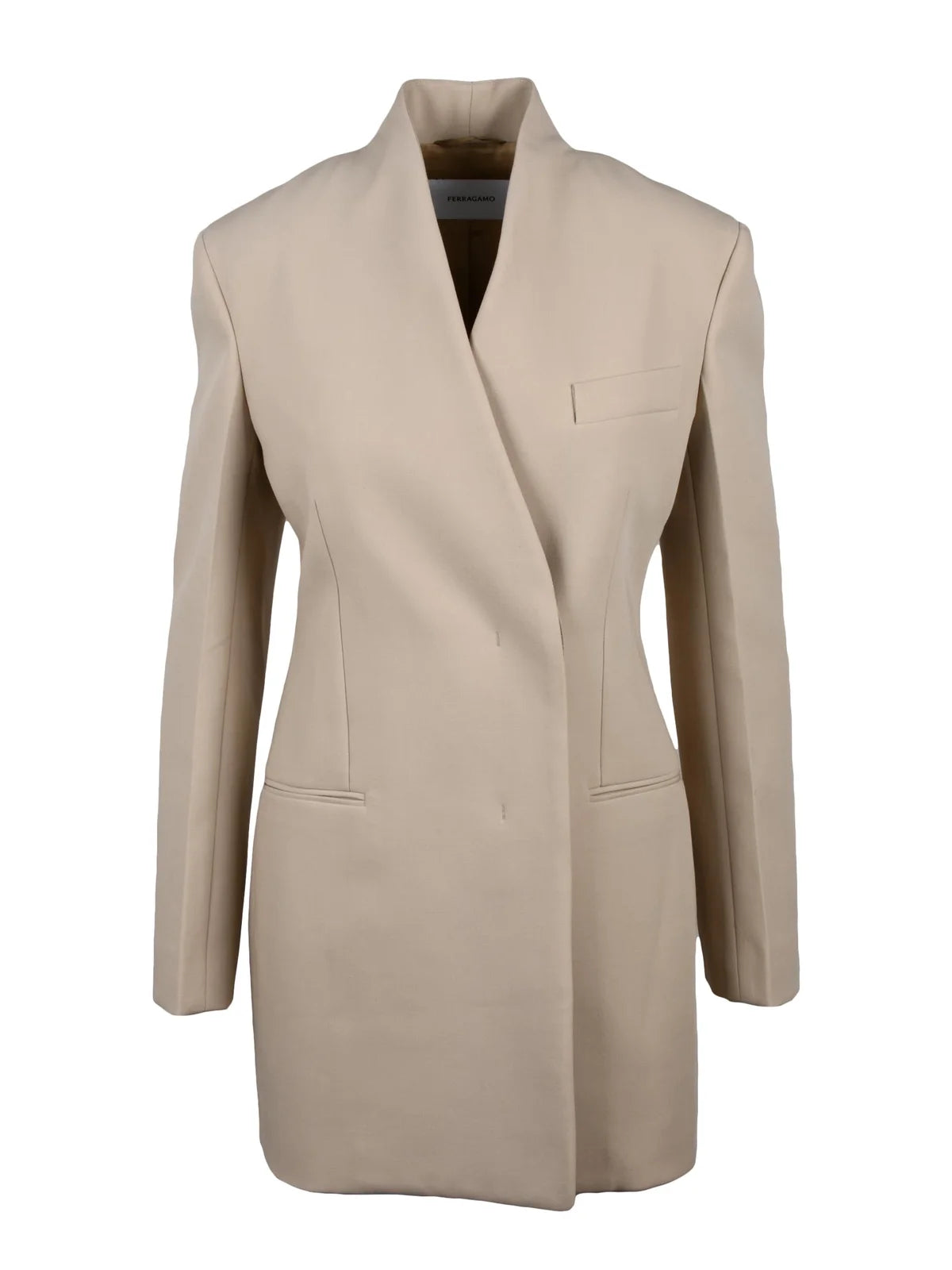 Beige Double-Breasted Wool Jacket