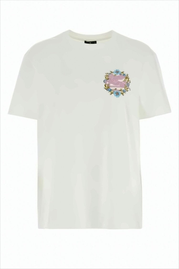 Short-Sleeved Cotton T-Shirt with Floral Emblem