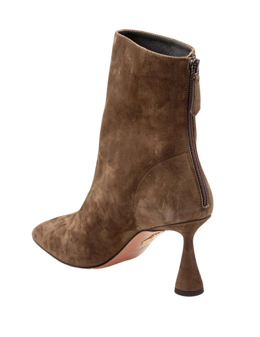 Green Suede Ankle Boots With Tapered Toe
