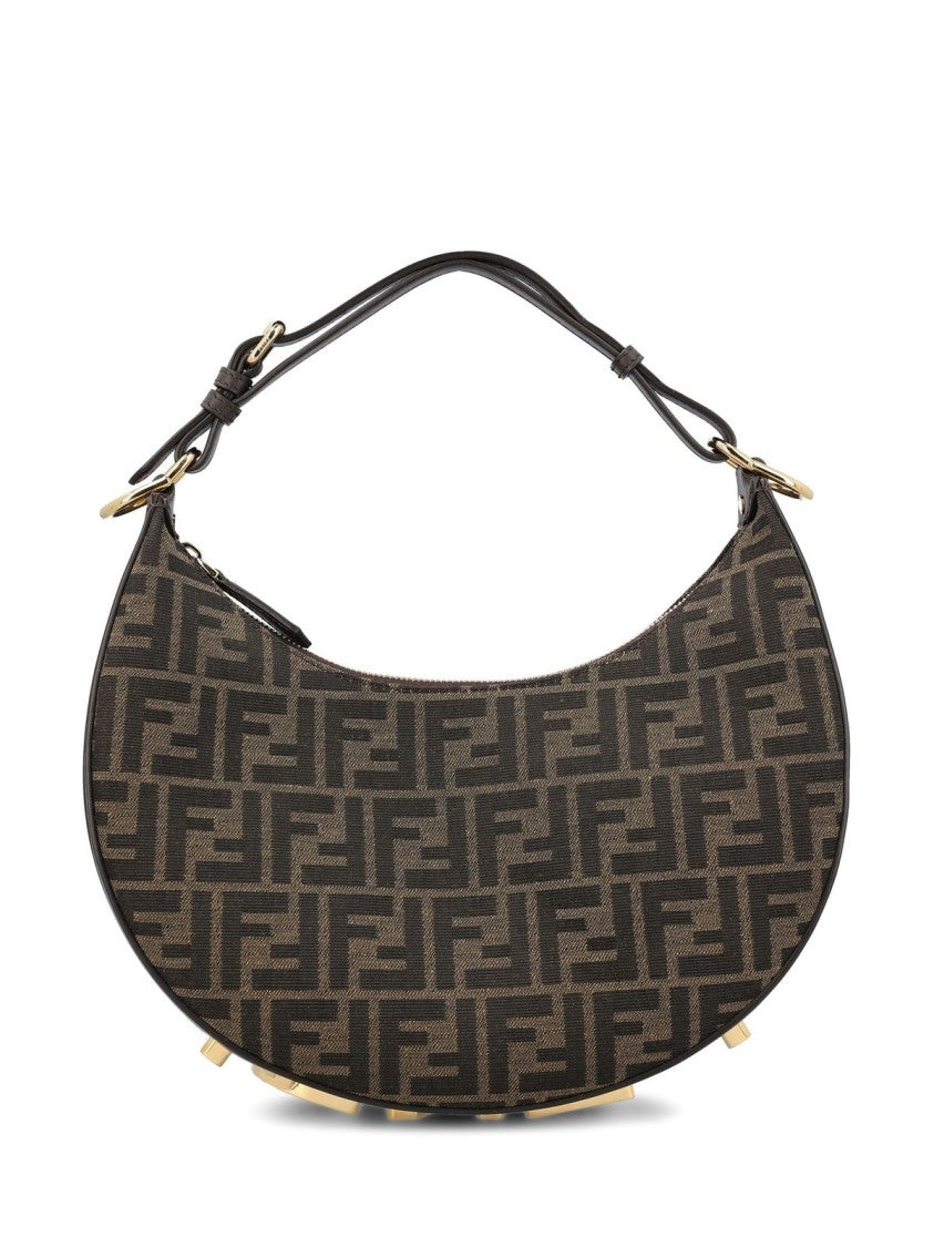 Crescent-Shaped Shoulder Bag with Monogram Pattern