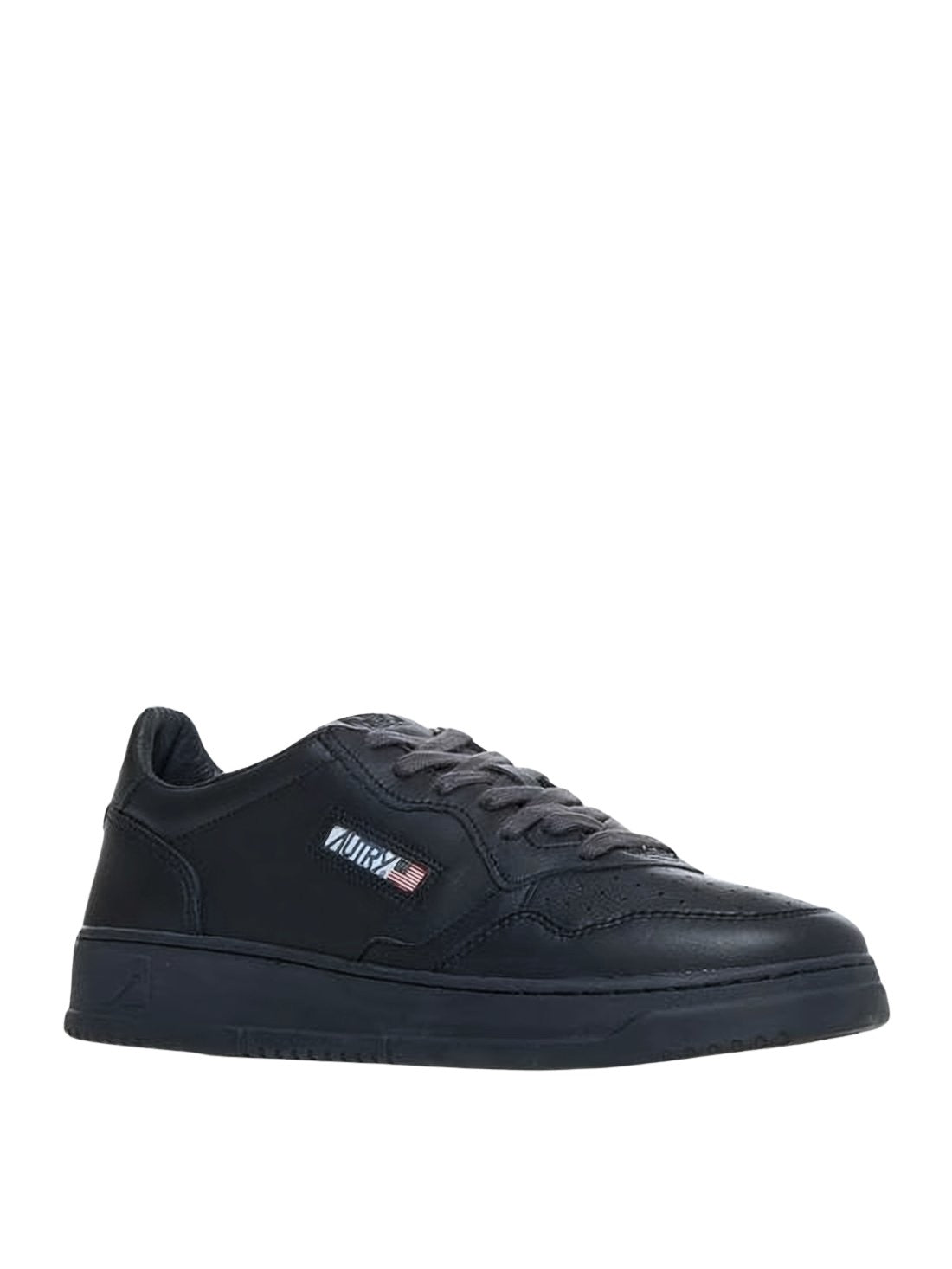 Monochromatic Leather Low-Top Sneakers with Branded Patch