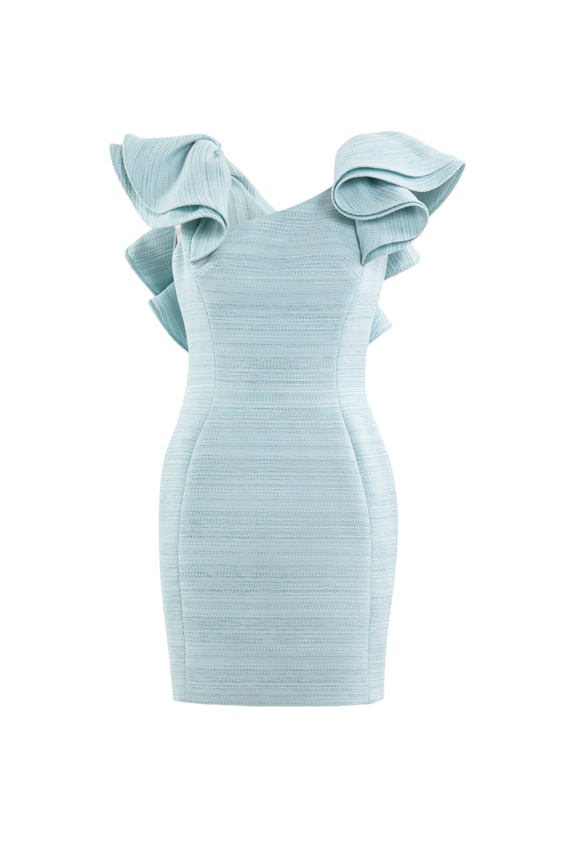 Sculptural Mini Dress with Ruffled Sleeves in Antigua Sand