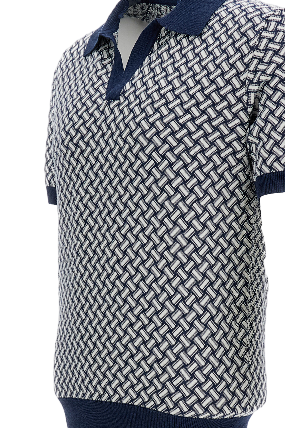 Blue/White Cotton-Blend Polo Shirt