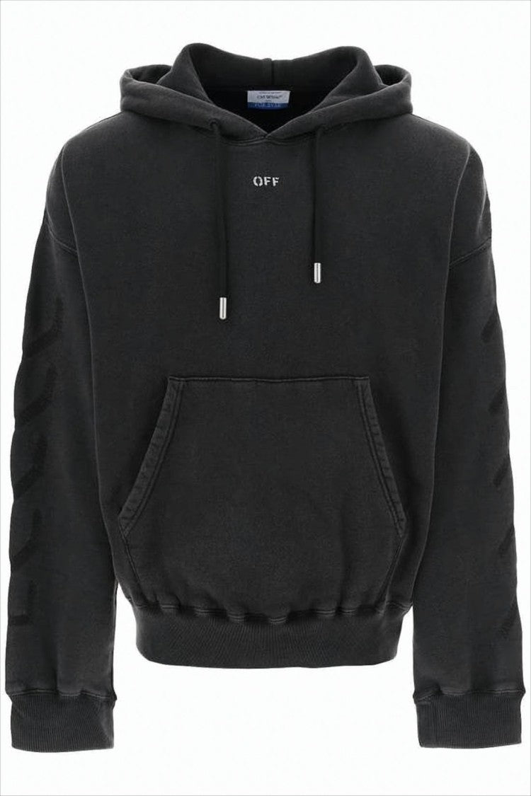 Cropped Black Hoodie with Embossed Detailing and Graphic Print