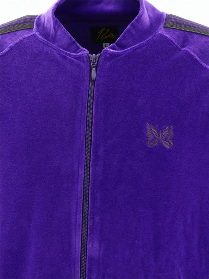 Purple Velour Bomber Jacket with Ribbed Details