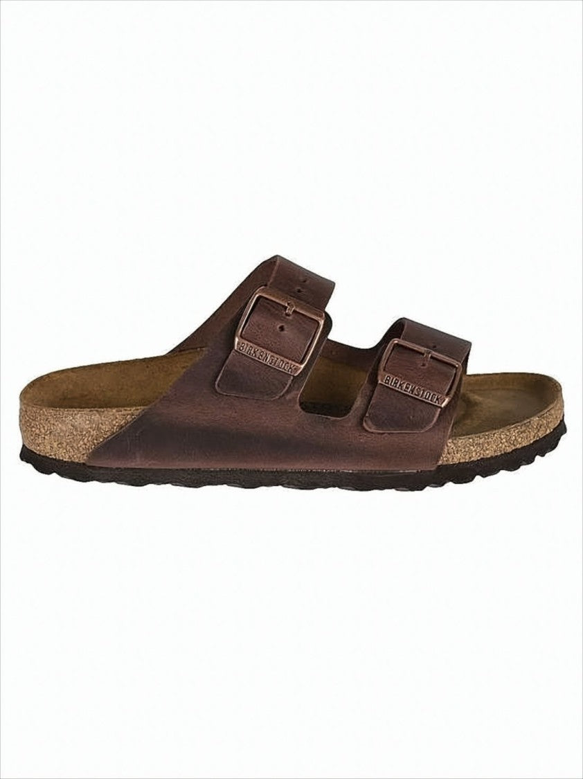 Classic Two-Strap Brown Leather Sandal with Adjustable Buckles