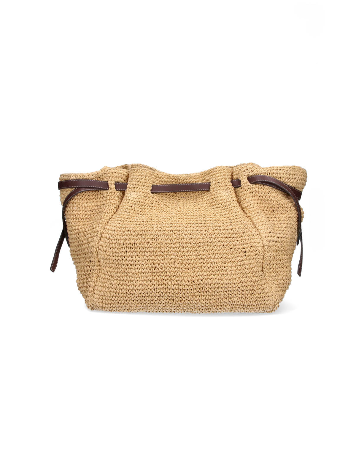 Beige Spacious Woven Leather Bag