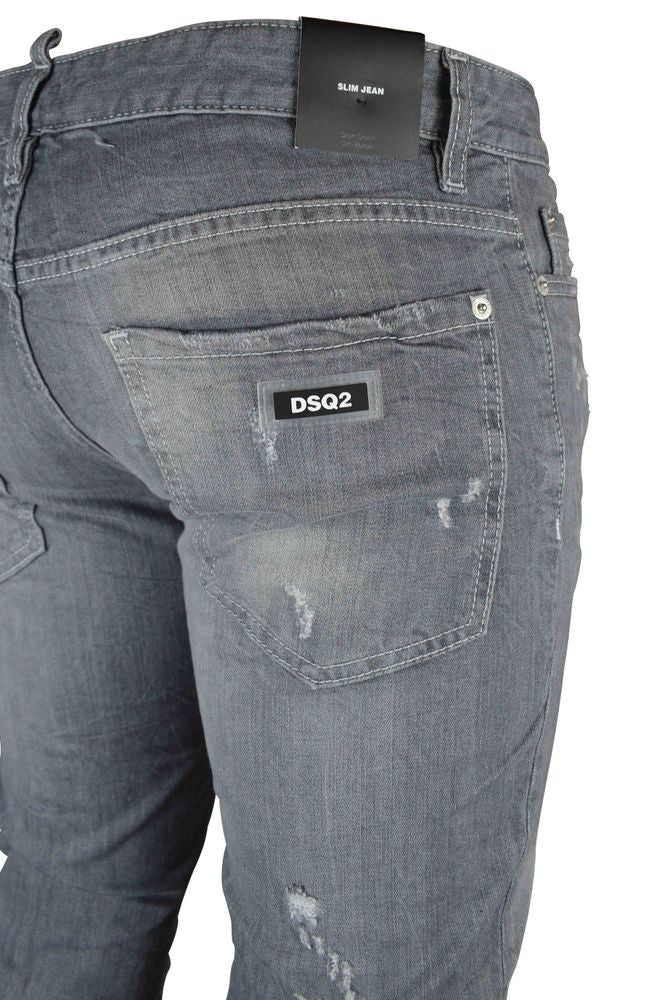 Light Gray Slim-Fit Jeans With Distressed Details