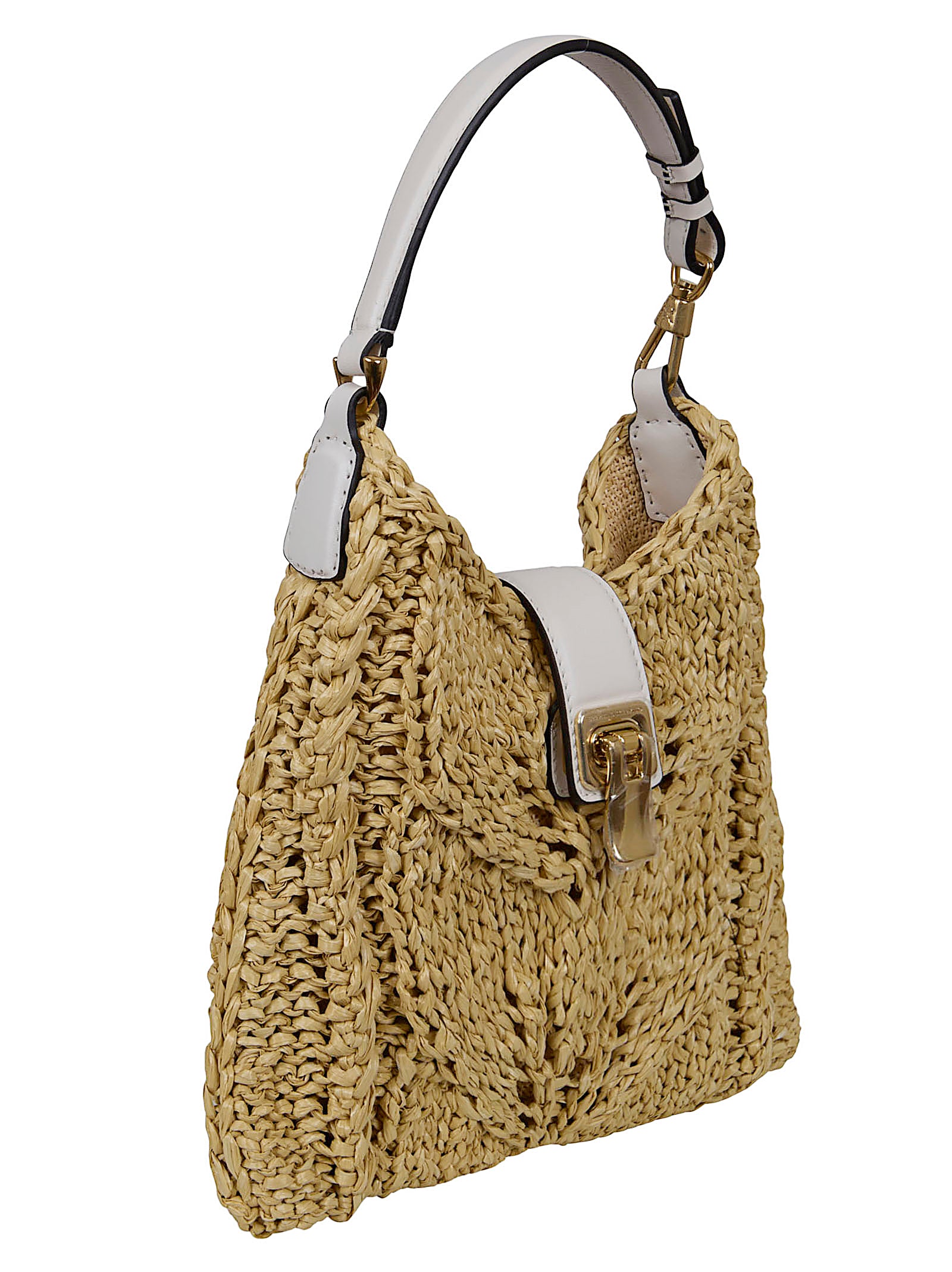 Woven Viscose Handbag With Metallic Closure