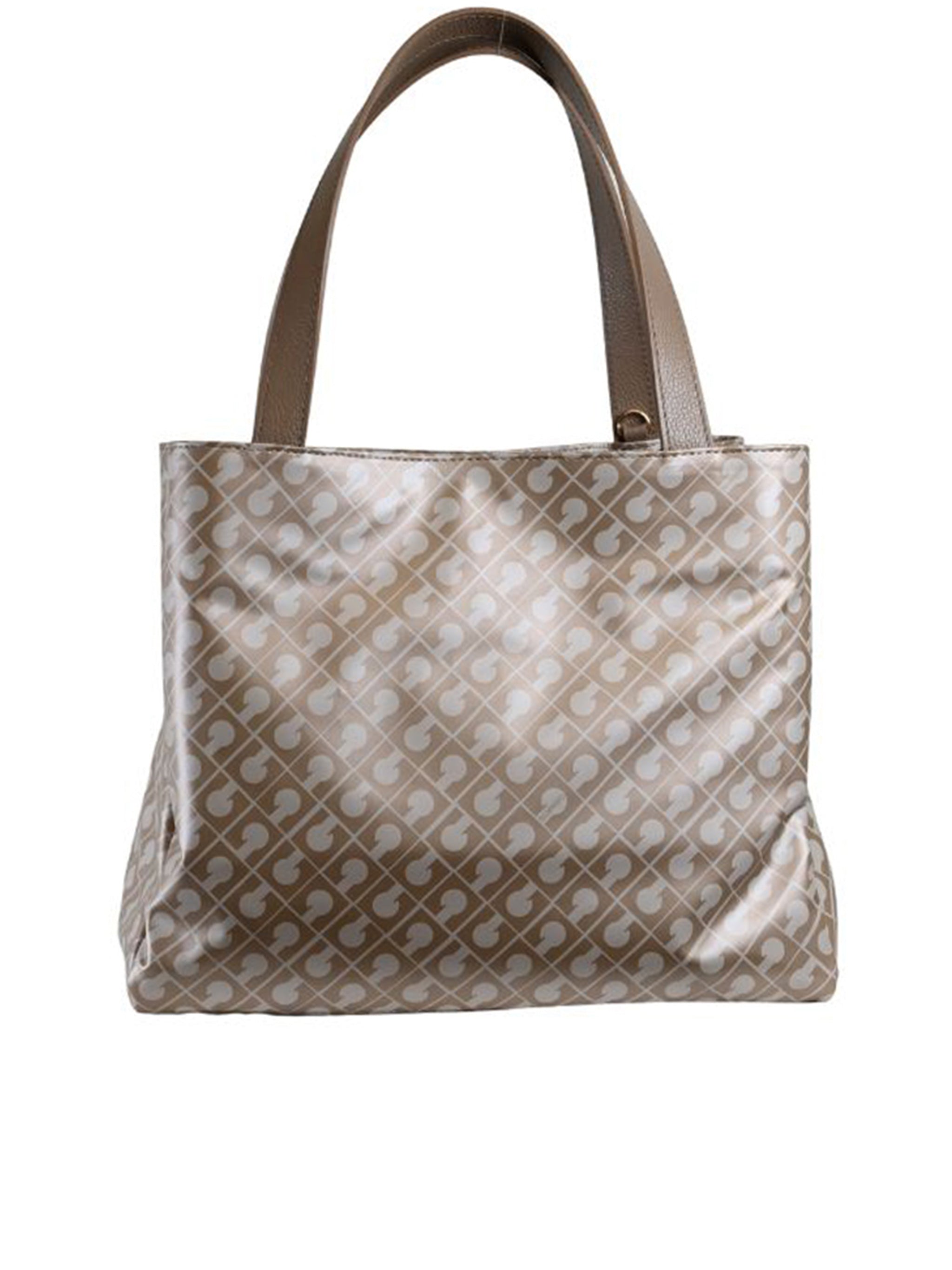 Brown Glossy Geometric Pattern Rectangular Handbag