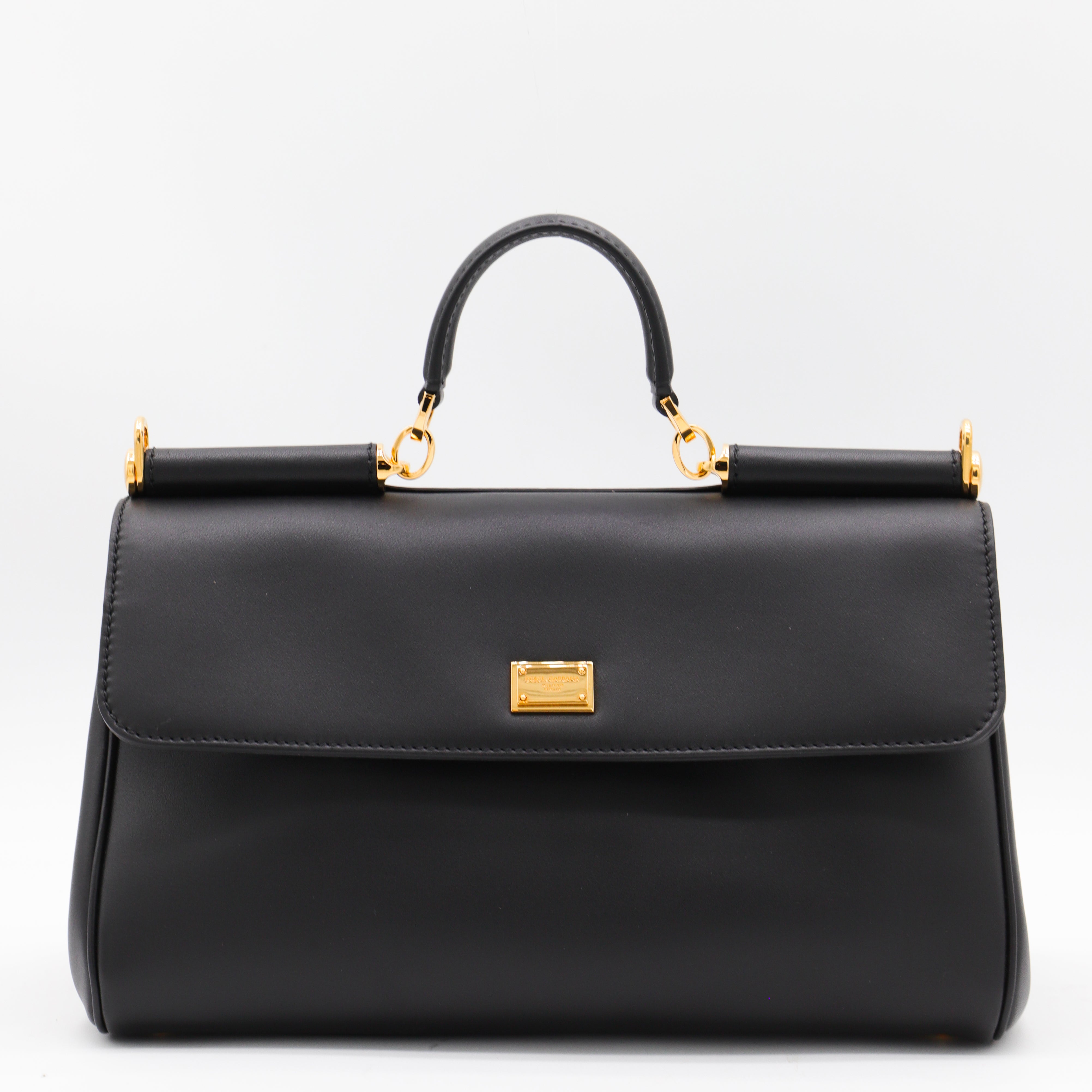 Black Leather My Sicily East West Top Handle Bag
