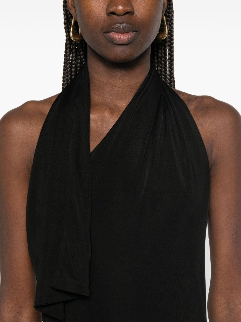 Integrated Scarf Detail Black Dress