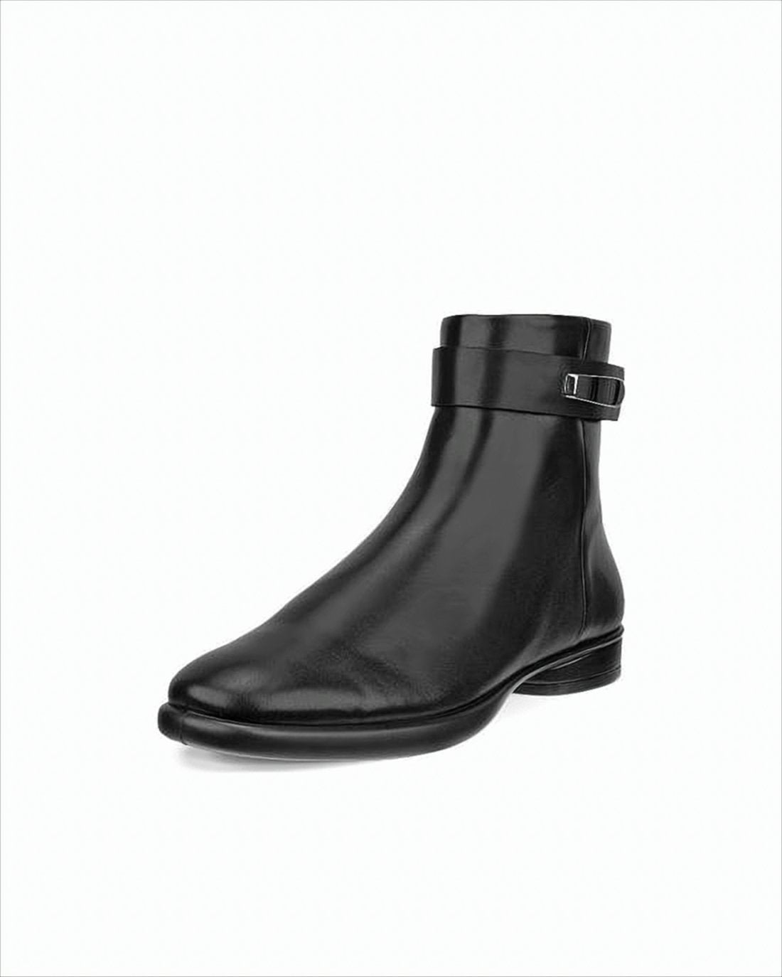 Black Leather Ankle Boots with Metallic Buckle Detail