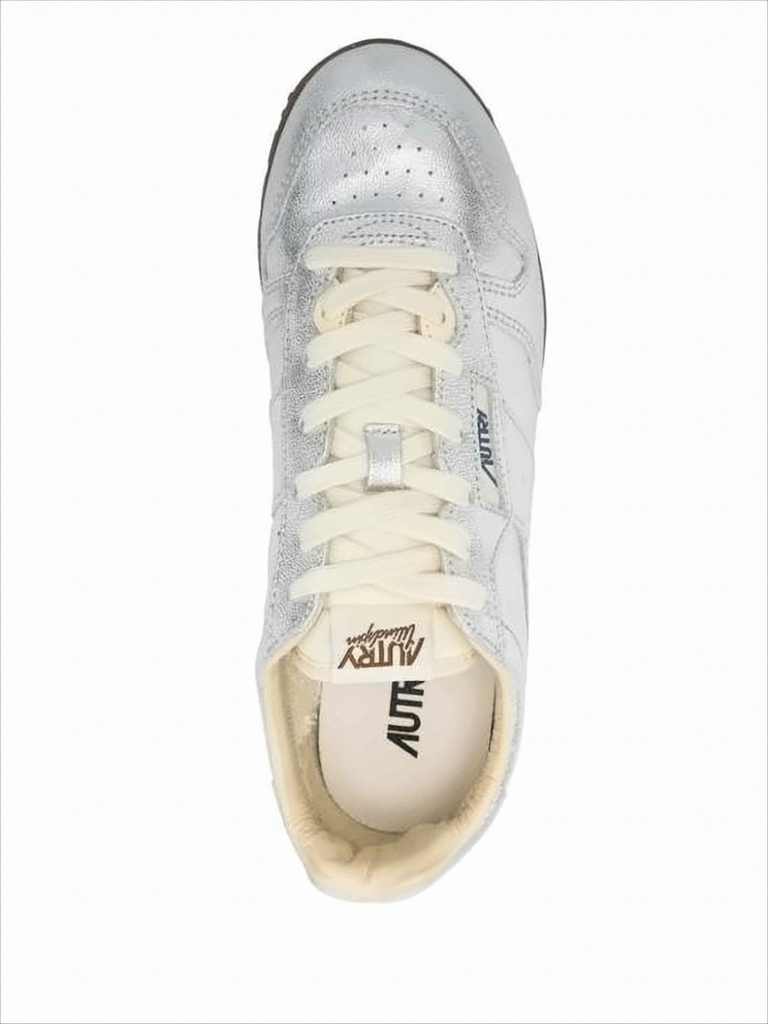 Metallic Silver Leather Low-Profile Sneakers