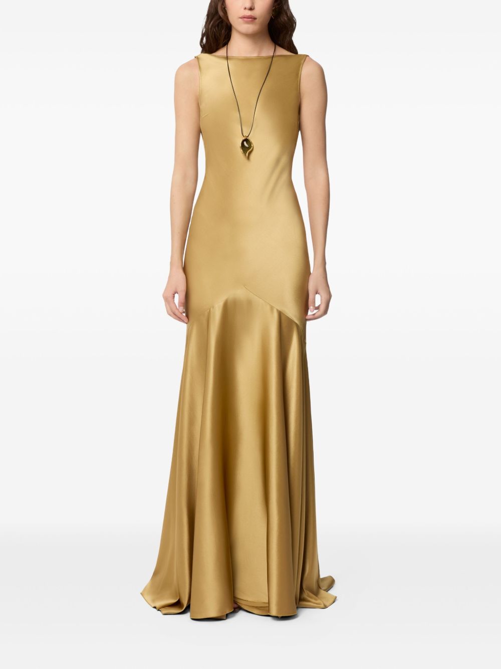 Bateau Neckline Floor-Length Golden Evening Dress