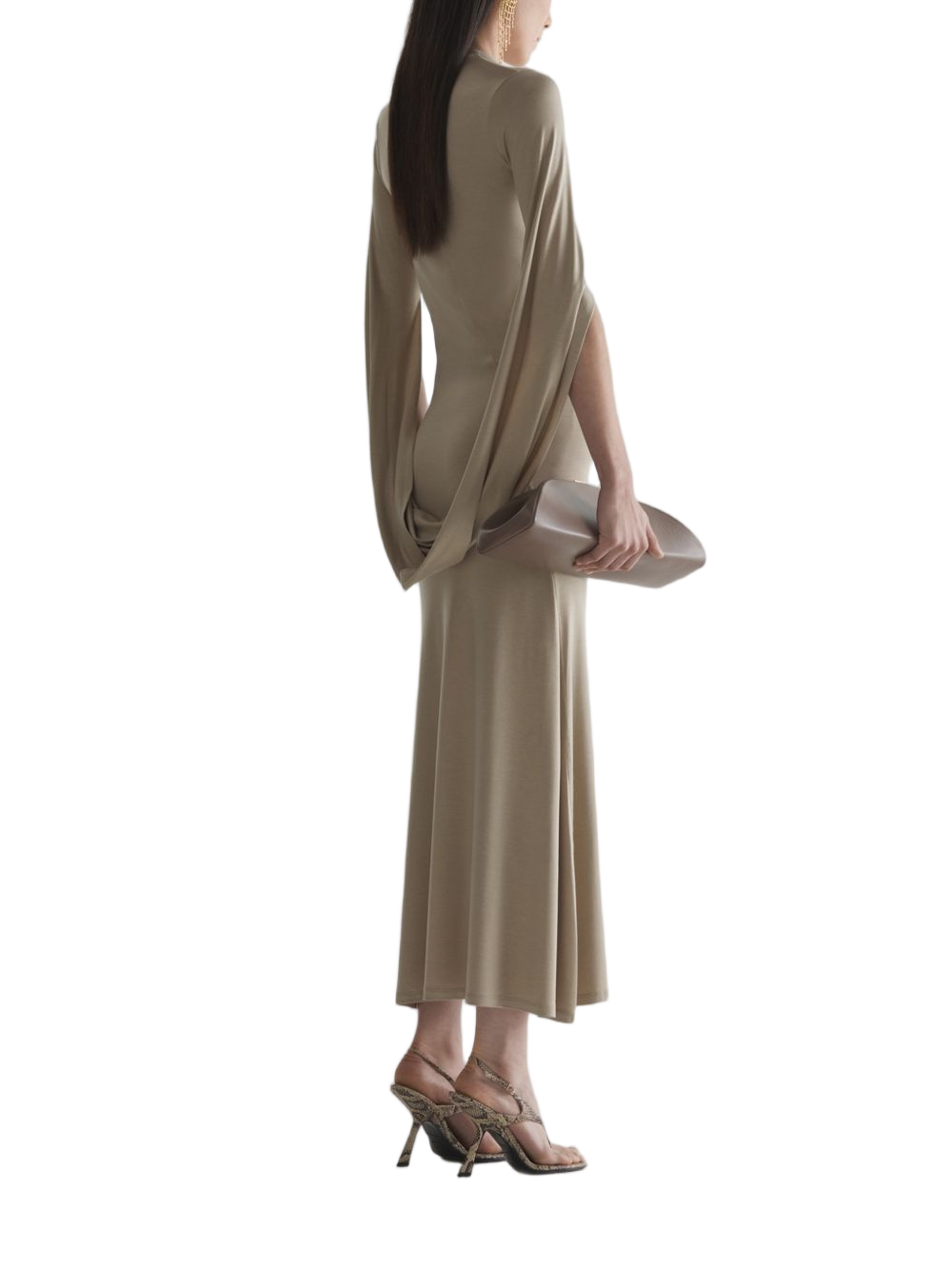 Midi Dress with Flowing Cape Sleeves