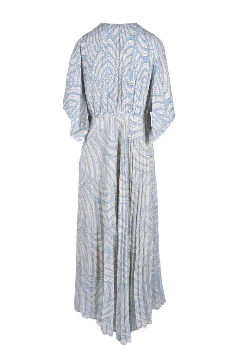 Long Pleated Dress - White/Light Blue