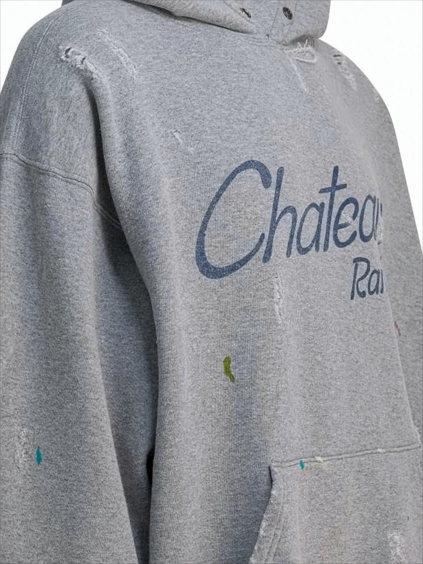 Heather Grey Distressed Hoodie With Graphic Detailing