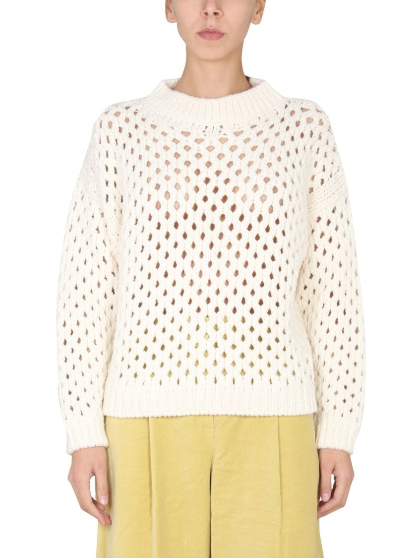 Cross-Neck Knit Sweater With Ribbed Details